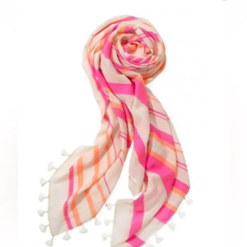 Stella & Dot Glow Stripe Capri Wrap Pink & Coral Tassel Accent